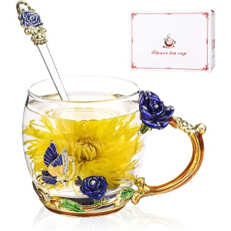 Tea Cup,Tea Party Tea Cups,Durable Sturdy Tea Cups and Saucers,used for Collection Tea Cup Set, Gifts for Mom Glass Tea Cups with Spoon