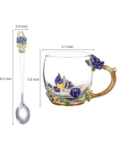 Tea Cup,Tea Party Tea Cups,Durable Sturdy Tea Cups and Saucers,used for Collection Tea Cup Set, Gifts for Mom Glass Tea Cups with Spoon