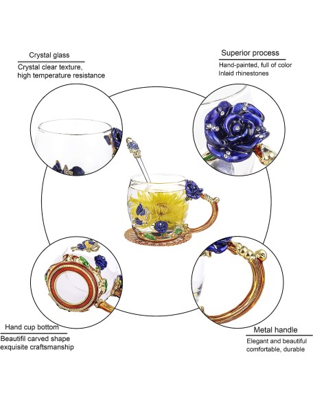 Tea Cup,Tea Party Tea Cups,Durable Sturdy Tea Cups and Saucers,used for Collection Tea Cup Set, Gifts for Mom Glass Tea Cups with Spoon