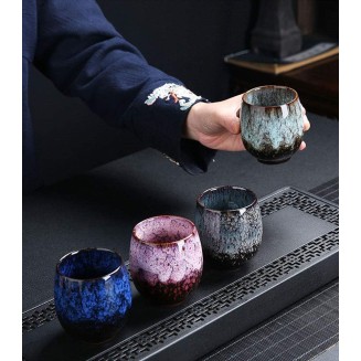 Jianzhan Ceramic Teacup, Kung Fu Tea Set, Coffee cup，Yerba Mate Set - Ceramic Mate CupSet of 4 (4 colors)