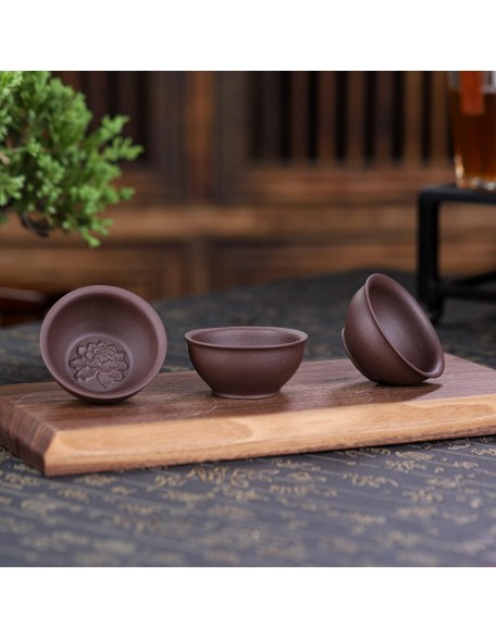 3 PCS Zisha Gongfu Teacup,2.2 Oz Chinese Yixing Purple Clay Tea Cup for Brew Kung Fu Tea,Used with the Teapot