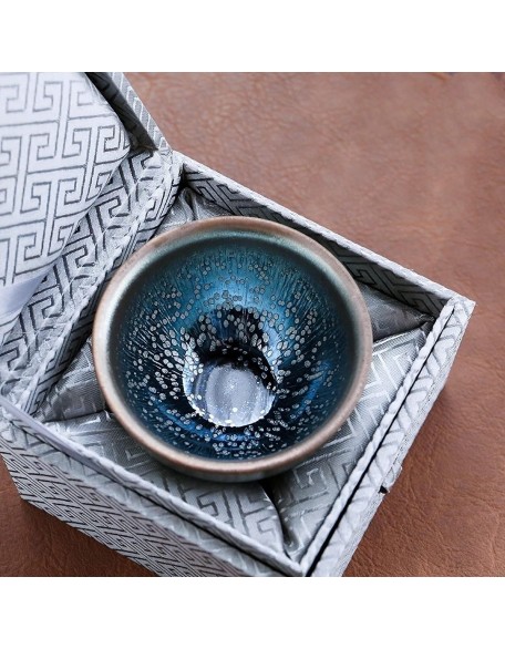 Ceramic Jianzhan Tea Cup with Starry Sky Pattern, Gift Boxed, 4.4OZ Capacity, Traditional Chinese Style, Perfect for Tea Enthusiasts, Ideal for Decoration