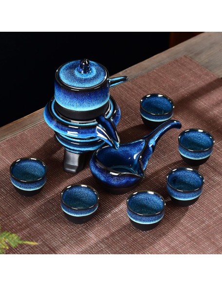 Jun Kiln Jianzhan Complete Set of Kung Fu Tea Set Lazy Automatic Set Home Living Room Office Meeting Guest Ceramic Tea Set Cup