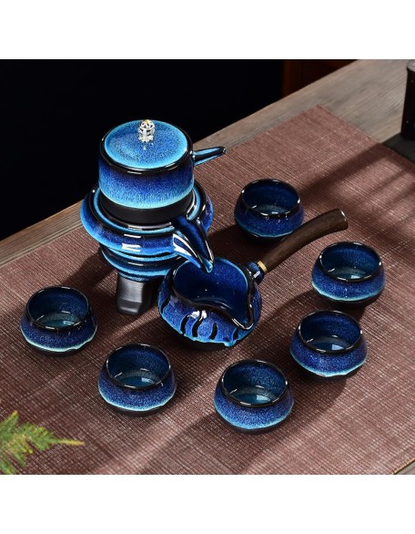 Jun Kiln Jianzhan Complete Set of Kung Fu Tea Set Lazy Automatic Set Home Living Room Office Meeting Guest Ceramic Tea Set Cup