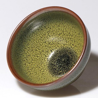 Jianzhan Tea Cups, Tenmoku Glaze Bowls Porcelain - 4.4oz / 130ml Green Partridge, Chinese Traditional Skill