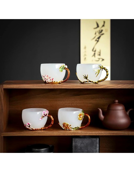 JianZhan Tenmoku Ceramic Handmade TeaCup Porcelain Teacup Kungfu Tea Cup Tenmoku Teacup Master Teacup Ceremonial Matcha Tea Mug,Glass Jade Porcelain Handle Cup Multicolor/710