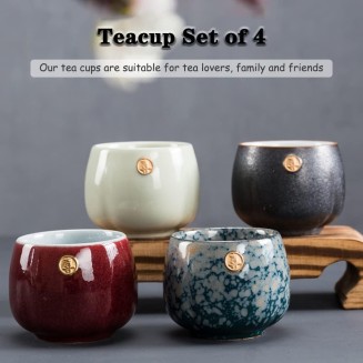 Chinese Tea Cup, Set Of 4 Ceramic 4 Piece Set, Single Jianzhan Master Cup, Vintage Elegant Home Guest Tea Bowl (Color:Multi-colored,Size:Set)