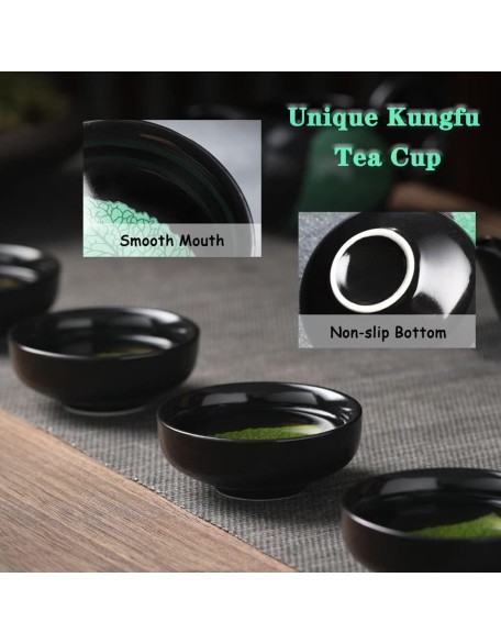 ceramic teacup,chinese tea cups, Tea Cup Kongfu Tea Cup Set Tenmoku Black Glaze Jianzhan Tea Cups,Cup With Leaf Pattern, Tea Bowl Set(Color:Black green,Size:1.7oz*4) ( Color : Black Green , Size : 1.7