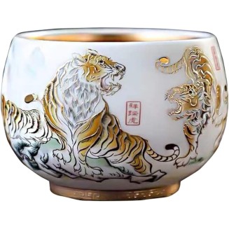 Jianzhan, White Porcelain Five Tigers Tea Cup, Individual Single Cup With Gift Box, Gift for Yourself/Friends/Tea Lovers, 200 ml/7.04 oz