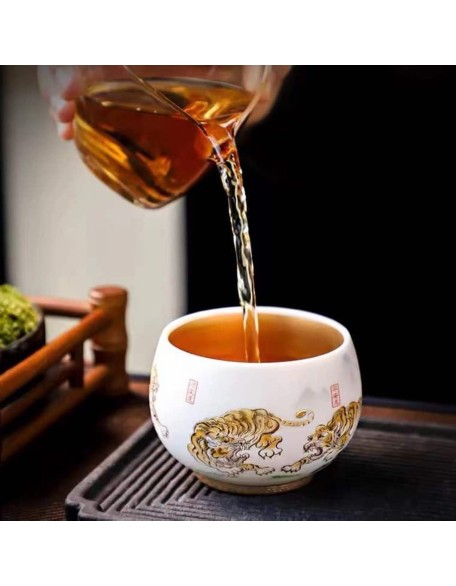 Jianzhan, White Porcelain Five Tigers Tea Cup, Individual Single Cup With Gift Box, Gift for Yourself/Friends/Tea Lovers, 200 ml/7.04 oz