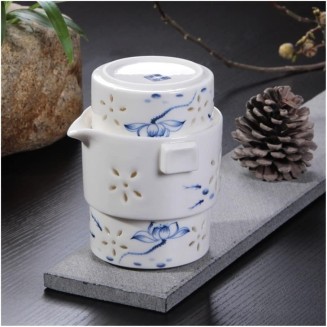 Ceramics Hollow Tea Set One Pot Two Cup Chinese Style Tea Set Beautiful Teapot Teacups Set Travel Teaware (Color : A)