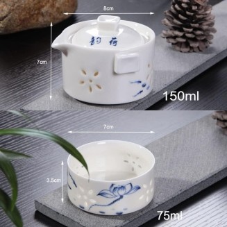 Ceramics Hollow Tea Set One Pot Two Cup Chinese Style Tea Set Beautiful Teapot Teacups Set Travel Teaware (Color : A)