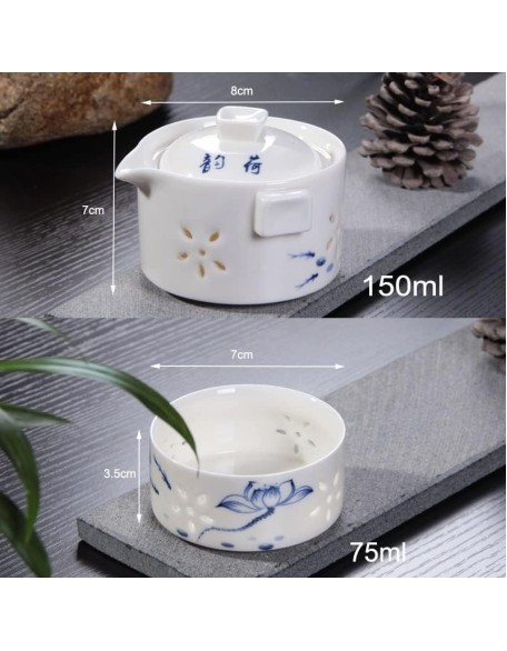 Ceramics Hollow Tea Set One Pot Two Cup Chinese Style Tea Set Beautiful Teapot Teacups Set Travel Teaware (Color : A)